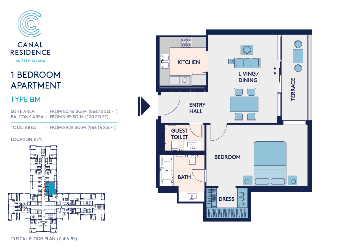 Canal Residence, 1 Bedroom Apartment Floor Plan - Type BM